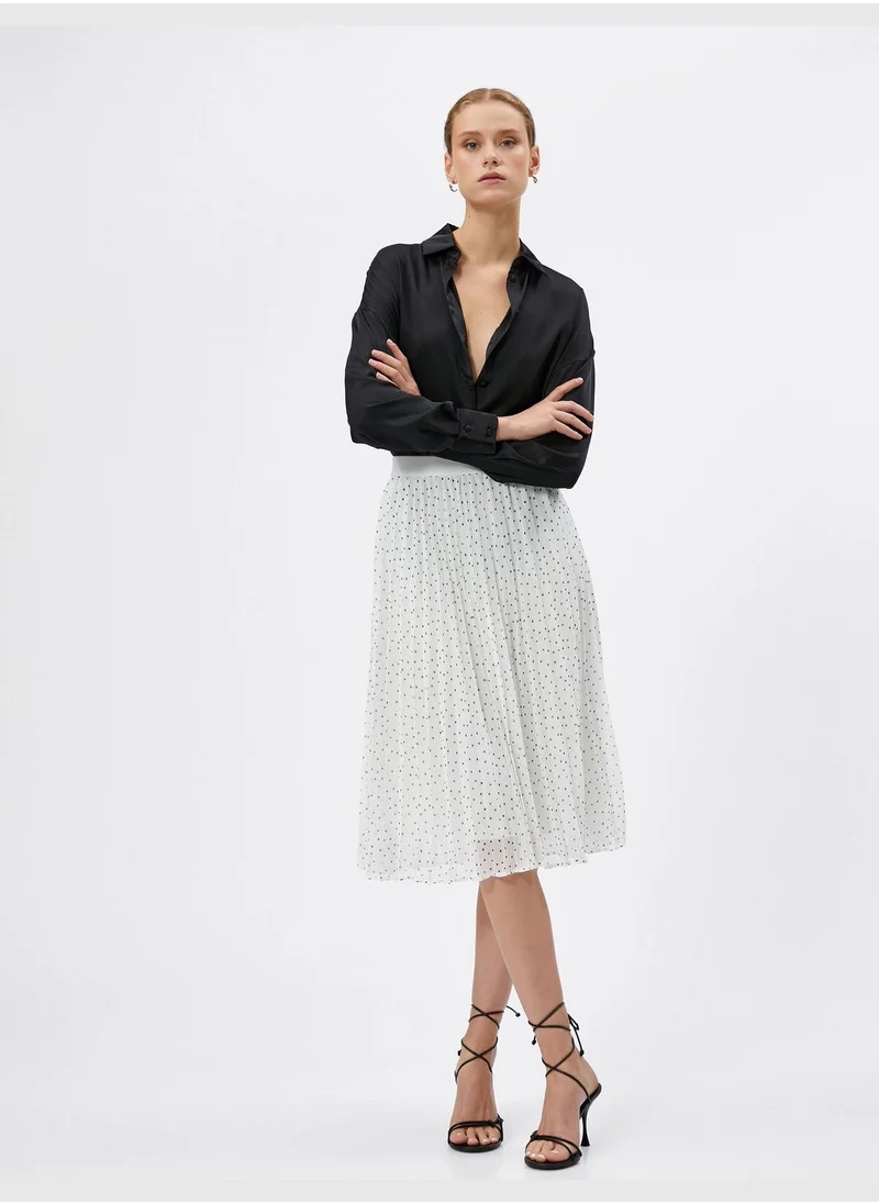 كوتون Polka Dotted Chiffon Midi Pleated Skirt