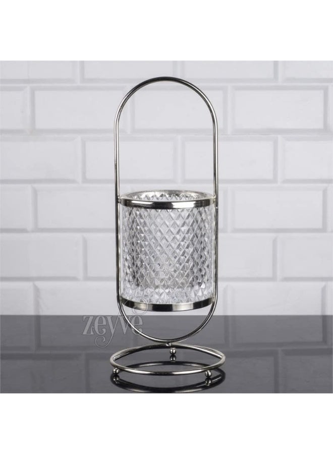 ZEYVE Yakut Glass Cutlery Rack | Spoon Holder Stand | Silver 32X15Cm - Image 2