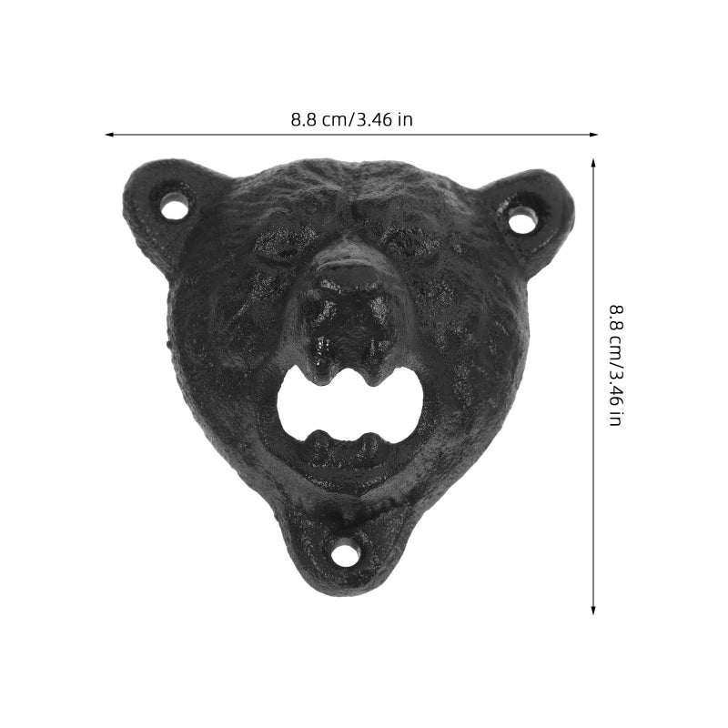 Bear Head Wall Mounted Cast Iron Beer Cap Opener Black Rustic Outdoor Bar Kitchen Accessory - Image 3