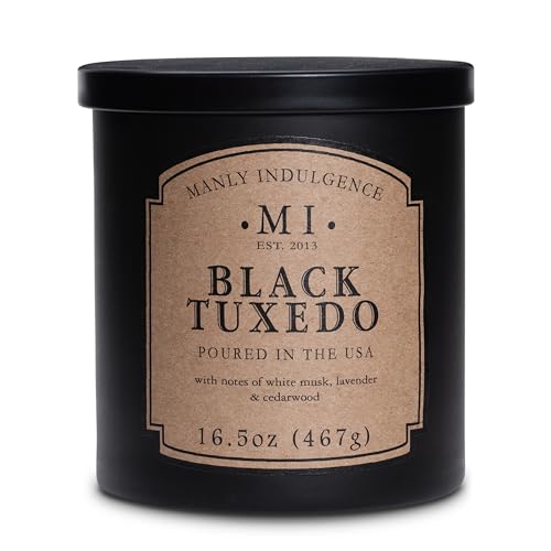Manly Indulgence Black Tuxedo Jar Candle 165 oz  White Musk Lavender Cedarwood Jasmine  Earthy Orris  Up to 60 Hour Burn  Soy Blend Wax USA Poured