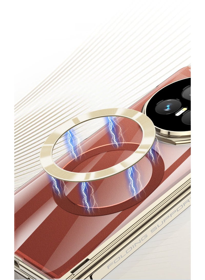 general Magnetic Case for Honor Magic V5 5G, Clear Case [Built-in Screen Protector] [Support Wireless Charging] Camera Hinge Protection Shockproof Cover with Folding Stand - Image 2