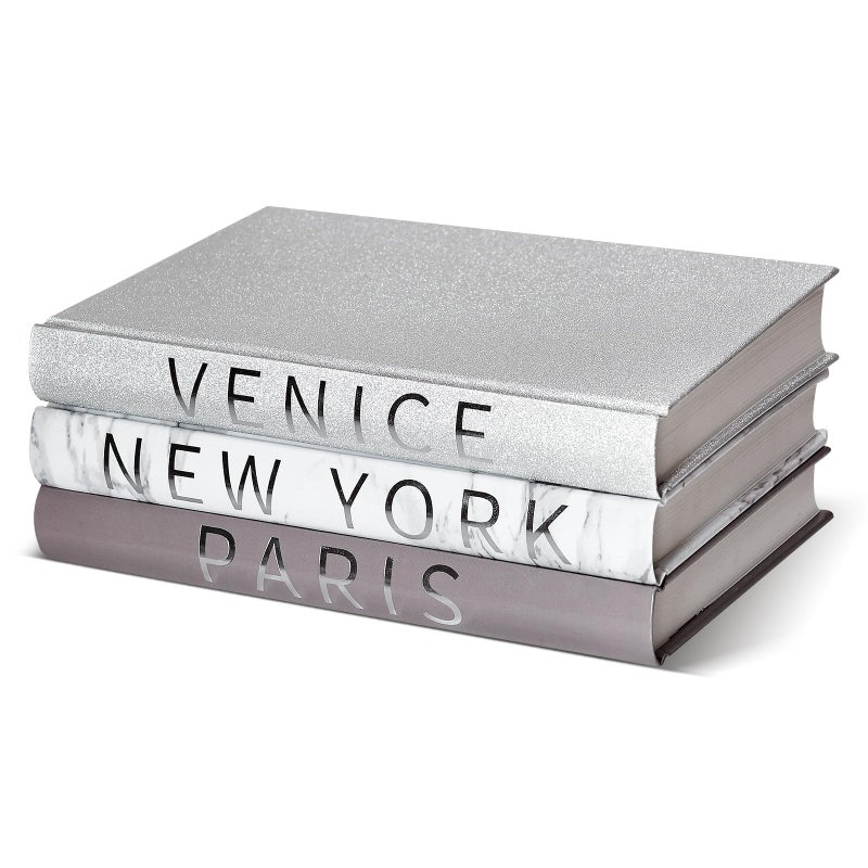 Set of 3 Decorative Books for Home DecorSilver Foil Stamping Decor BooksFashion Designer Books for Coffee Tables and Book Shelf Decoration