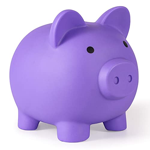 PJDRLLC Piggy Bank Unbreakable Plastic Money Bank Coin Bank for Girls and Boys Medium Size Piggy Banks Practical Gifts for Birthday Easter Christmas Purple - Image 1
