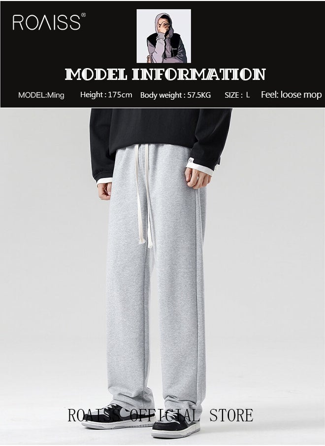 roaiss - Men's Straight-Leg Pants Long Loose Fit Wide-Leg Trousers for Young Students Casual and Trendy with Good Fabric Drape, Solid Color Sweatpants - Image 1