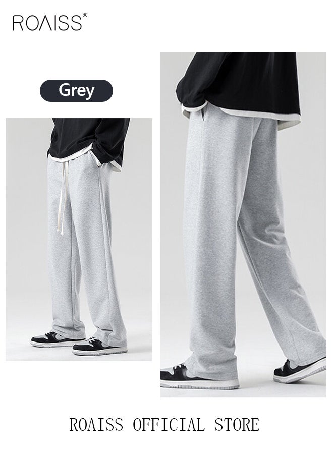 roaiss - Men's Straight-Leg Pants Long Loose Fit Wide-Leg Trousers for Young Students Casual and Trendy with Good Fabric Drape, Solid Color Sweatpants - Image 1