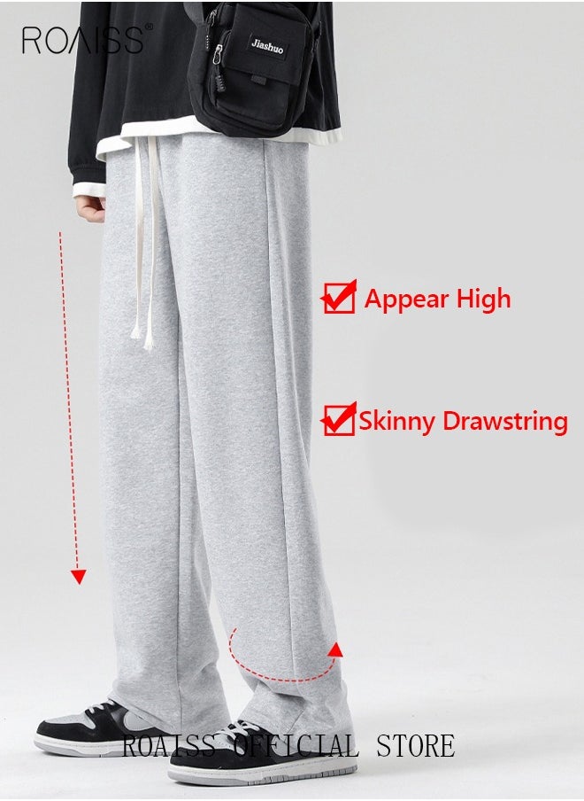 roaiss - Men's Straight-Leg Pants Long Loose Fit Wide-Leg Trousers for Young Students Casual and Trendy with Good Fabric Drape, Solid Color Sweatpants - Image 1