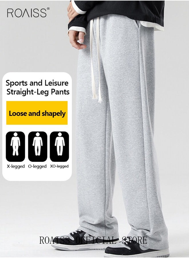 roaiss - Men's Straight-Leg Pants Long Loose Fit Wide-Leg Trousers for Young Students Casual and Trendy with Good Fabric Drape, Solid Color Sweatpants - Image 1
