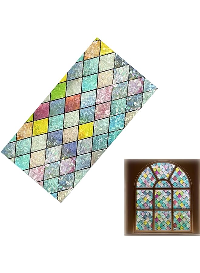 The Bros Colorful Lattice Stained Glass Window Film,UV Protection, Home Decor, 17.7 x 78.7 inches, Easy Apply, No Adhesive Residue, Transform Any Window with Elegant, Vibrant Design - Image 1