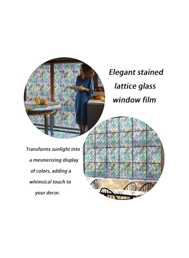 The Bros Colorful Lattice Stained Glass Window Film,UV Protection, Home Decor, 17.7 x 78.7 inches, Easy Apply, No Adhesive Residue, Transform Any Window with Elegant, Vibrant Design - Image 4