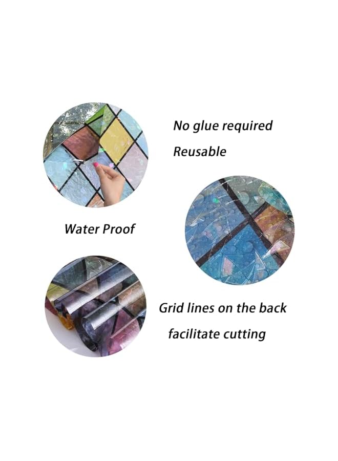 The Bros Colorful Lattice Stained Glass Window Film,UV Protection, Home Decor, 17.7 x 78.7 inches, Easy Apply, No Adhesive Residue, Transform Any Window with Elegant, Vibrant Design - Image 5