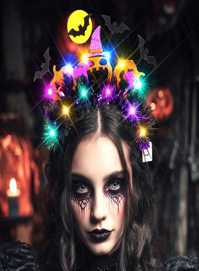 GORTIN Light up Halloween Headband Pumpkin Gothic Headpiece Bat LED Cosplay Rave Hair Accessories for Women - Image 3