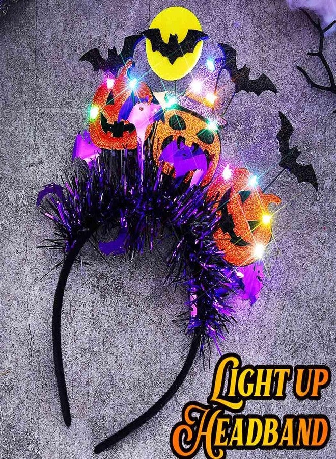 GORTIN Light up Halloween Headband Pumpkin Gothic Headpiece Bat LED Cosplay Rave Hair Accessories for Women - Image 2