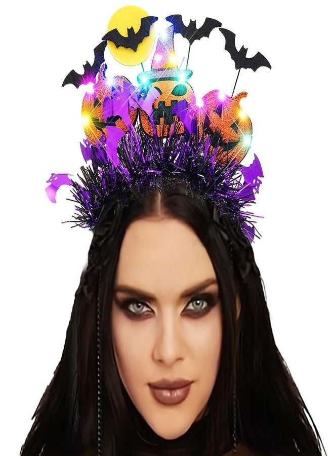 GORTIN Light up Halloween Headband Pumpkin Gothic Headpiece Bat LED Cosplay Rave Hair Accessories for Women - Image 1