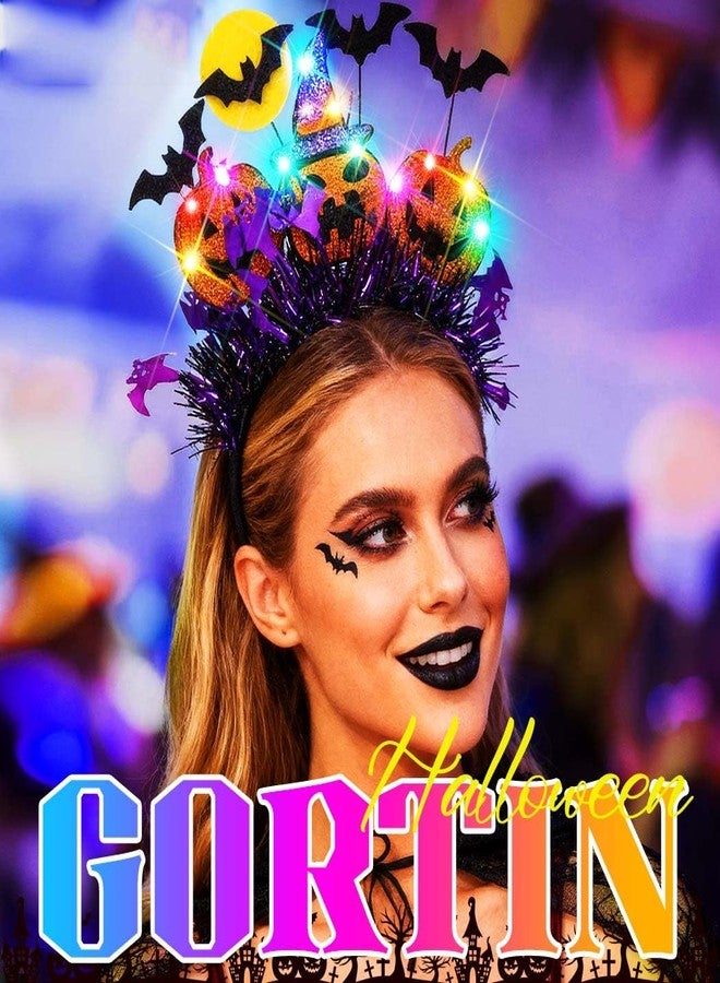 GORTIN Light up Halloween Headband Pumpkin Gothic Headpiece Bat LED Cosplay Rave Hair Accessories for Women - Image 5