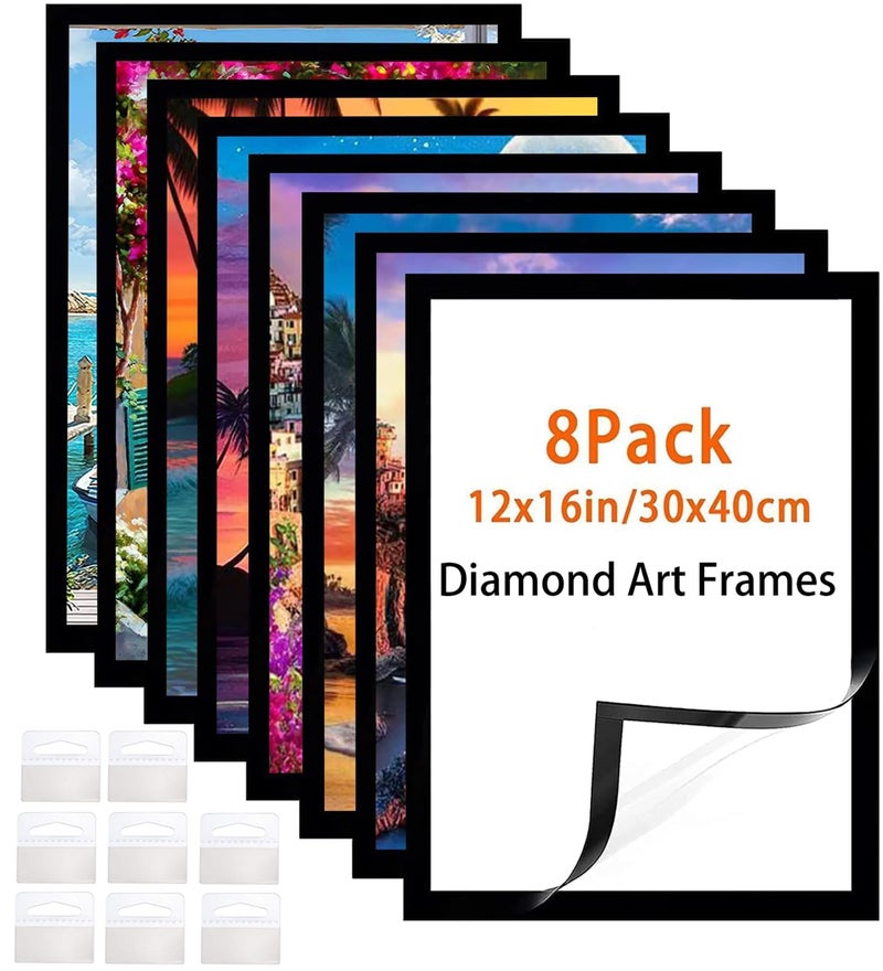 Majreey Diamond Art Frame 12x16 Inch 8 Pack Black 30x40 cm Painting Suitable for 10x14inch Picture Diamond Frames Magnetic SelfAdhesiveSuitabble Frames Painting for Wall Window Door - Image 2
