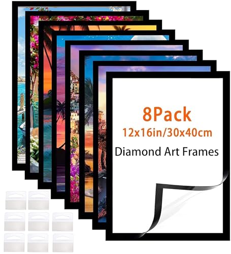 Majreey Diamond Art Frame 12x16 Inch 8 Pack Black 30x40 cm Painting Suitable for 10x14inch Picture Diamond Frames Magnetic SelfAdhesiveSuitabble Frames Painting for Wall Window Door - Image 1