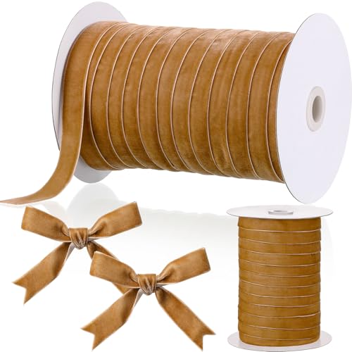 Chuangdi 58 Inch 60 Yard Christmas Velvet Ribbon Vintage Khaki Ribbons for Gift Wrapping Christmas Tree Ornaments Xmas Party Decoration Wreath Crafts Bow Making - Image 1
