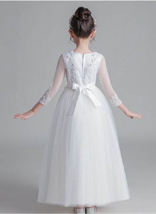 Best Gift Fashion - Girl'S Long Sequin Gown With Long Sleeves For birthday Party Dress White Color - Image 1
