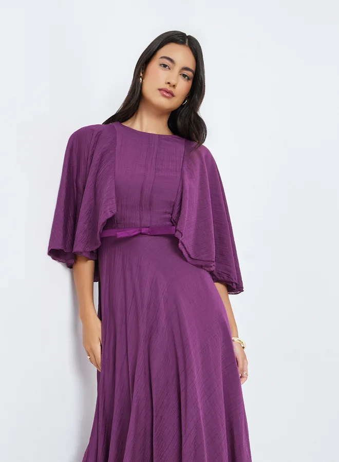 Styli Purple Cape Sleeve A-Line Maxi Dress