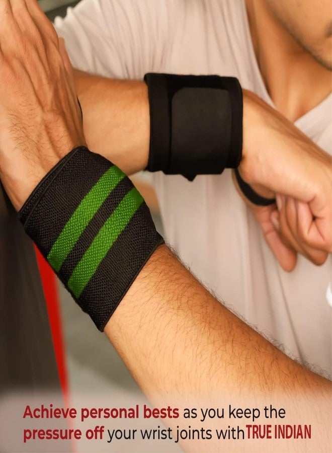 TRUE INDIAN Weight Lifting Wrist Support with Thumb Loop Strap for Gym & Fitness/Made of Velcro and Elastic Band for Men & Women (GREEN) - Image 5