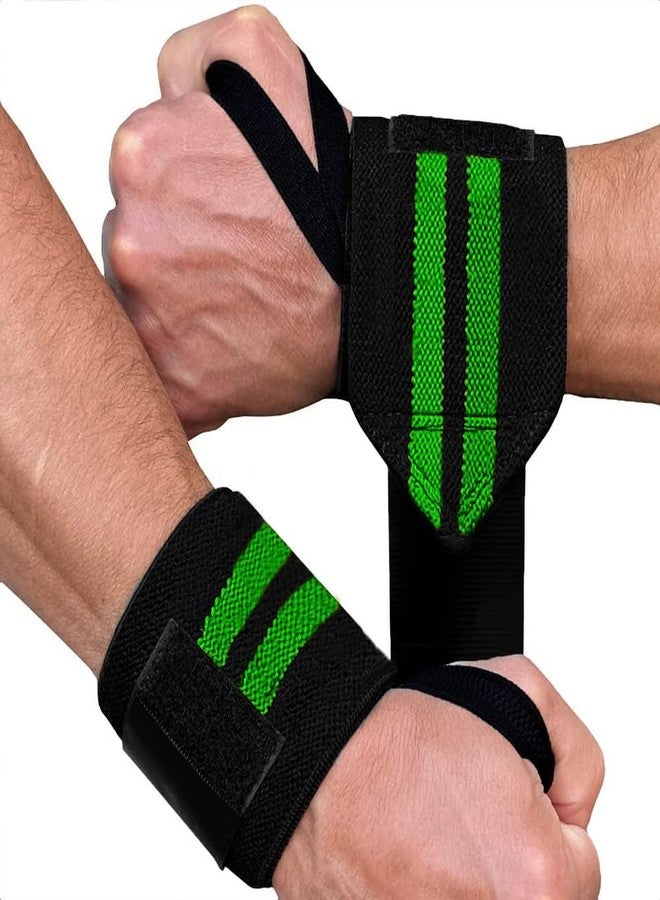 TRUE INDIAN Weight Lifting Wrist Support with Thumb Loop Strap for Gym & Fitness/Made of Velcro and Elastic Band for Men & Women (GREEN) - Image 1