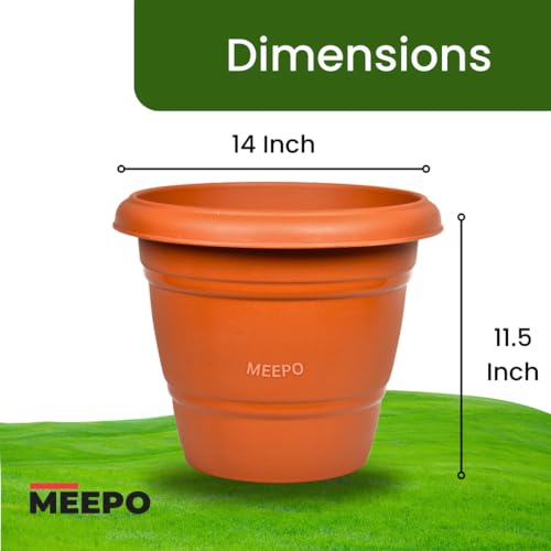 Meepo Brown 14 Inch Planters - 12 Pcs, Gamla Pots for Home, Indoor Outdoor Flower Pots, Drip Tray Pots with Plates - Image 2