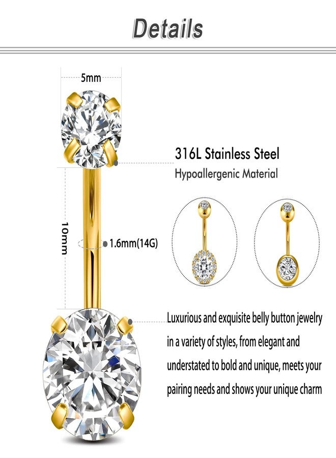 Incaton 14G Belly Button Rings, Stainless Steel Diamond Short Bar Belly Rings For Women, Hypoallergenic Navel Piercings With Gift Velvet Pouch Gold 10mm - Image 2