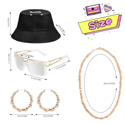 WILDPARTY 80s 90s Outfit for Women, Unisex Hip Hop Costume Baseball Jersey Shirt Yoga Pants Bucket Hat Gold Chain Rapper Accessories - Image 3