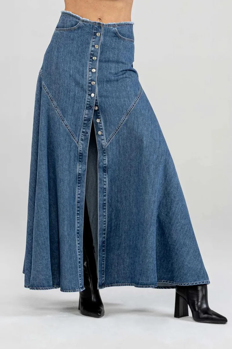 Ag Jeans Long Maxi Flared Denim Skirt