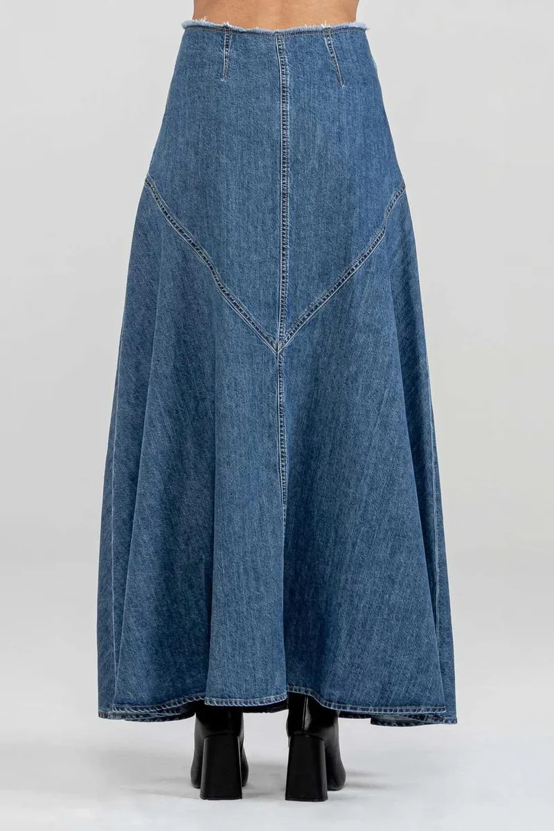 Ag Jeans Long Maxi Flared Denim Skirt
