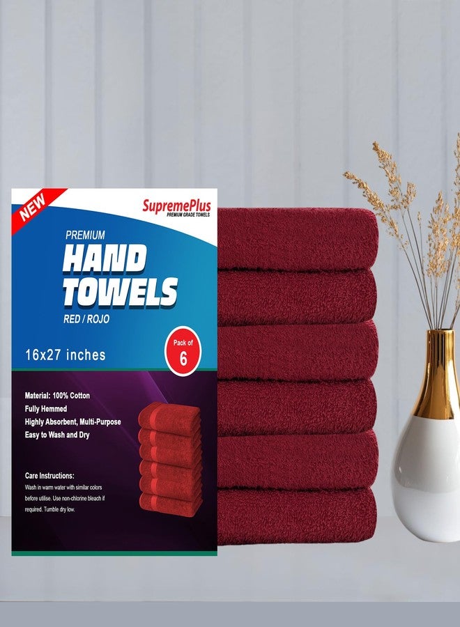 SupremePlus Premium Hand Towels - 16 x 27 Inch, Pack of 6, 100% Ring Spun Cotton - Durable & Highly Absorbent Salon Towels for Spa, Gym, Face, Hotel, Guestroom & Bathroom Use - Red - Image 2