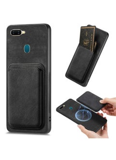 HuHa Case Cover For OPPO A7/A12 Retro Leather Card Bag Magnetic Phone Case Black 