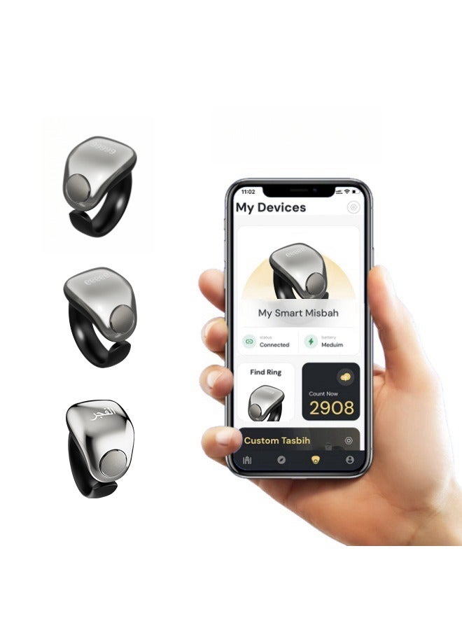 Captaintech Tasbih Zikr Smart Praise Ring, Adjustable Ring Finger Counter with 5 Sizes (16/18/20/22/24mm), APP Support Digital Counter Prayer Reminder Rings, Waterproof 4 Digit Finger Counter Zikr Ring for Musl - Image 2