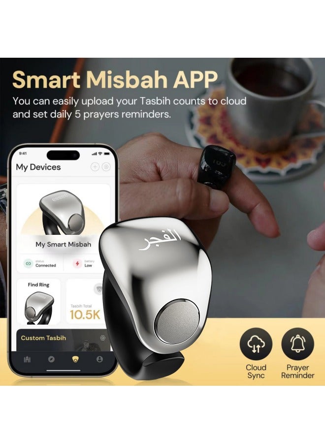 Captaintech Tasbih Zikr Smart Praise Ring, Adjustable Ring Finger Counter with 5 Sizes (16/18/20/22/24mm), APP Support Digital Counter Prayer Reminder Rings, Waterproof 4 Digit Finger Counter Zikr Ring for Musl - Image 4