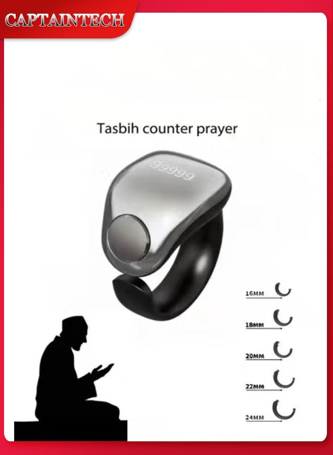 Captaintech Tasbih Zikr Smart Praise Ring, Adjustable Ring Finger Counter with 5 Sizes (16/18/20/22/24mm), APP Support Digital Counter Prayer Reminder Rings, Waterproof 4 Digit Finger Counter Zikr Ring for Musl - Image 1