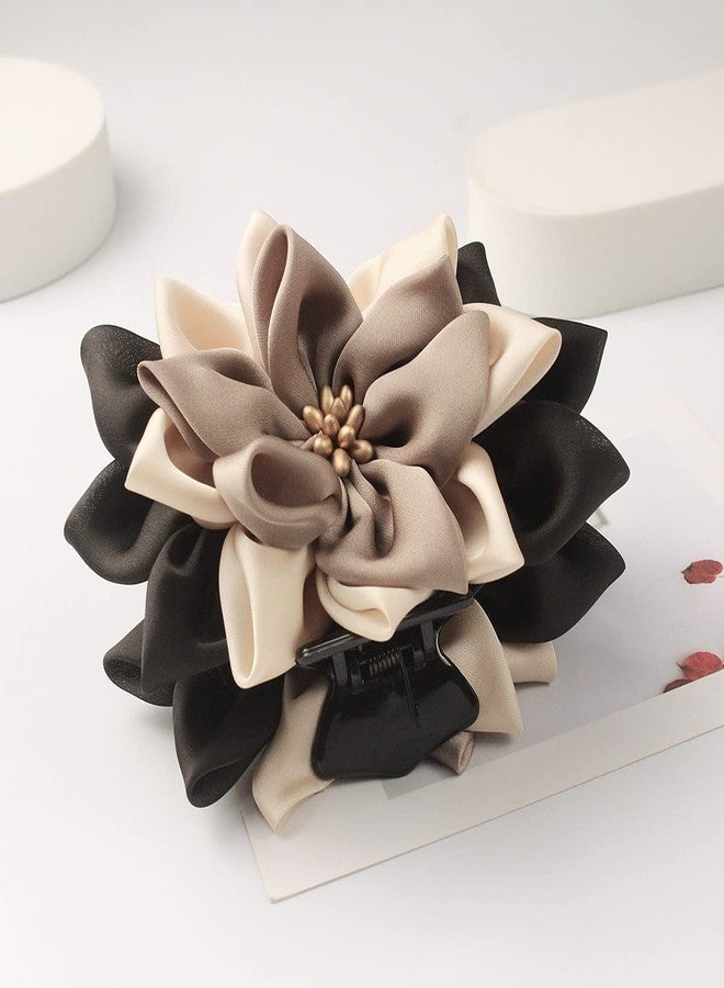 Merdia Hair Clip for Women, Flower Design, 11 CM, 47G, Black, Beige and Coffee - Image 2