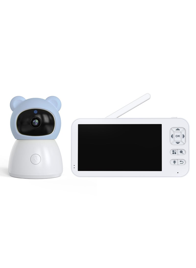 Ayeeb Baby Monitor Toddler Security Portable Wifi Camera Smart Control Wireless Remote Access 1080P Video Rotation Digital Two-way Audio, 5 inch HD Screen Display, Vox Mode Infrared Night Vision Teddy Webcam( Pastel Blue Bear)  - Image 2