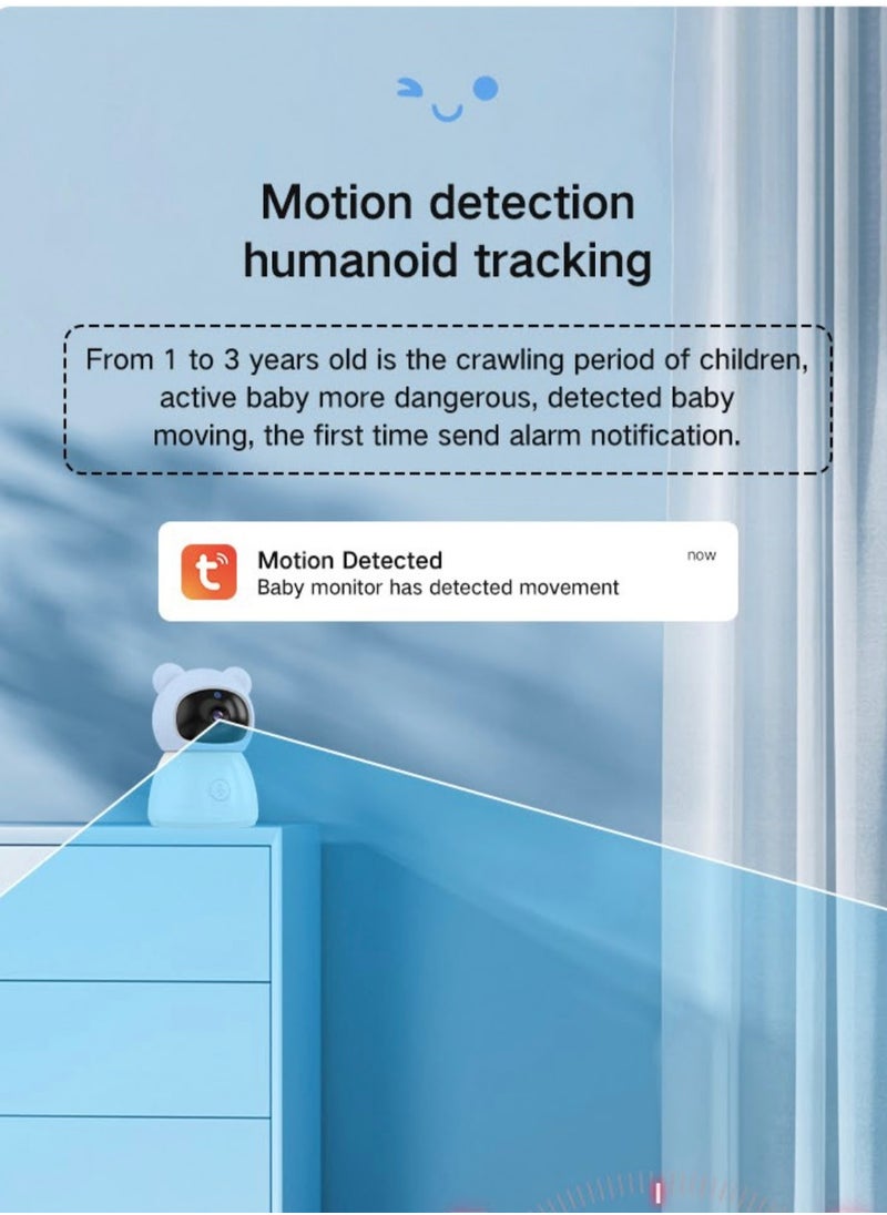 Baby Monitor Toddler Security Portable Wifi Camera Smart Control Wireless Remote Access 1080P Video Rotation Digital Two-way Audio, 5 inch HD Screen Display, Vox Mode Infrared Night Vision Teddy Webcam( Pastel Blue Bear)