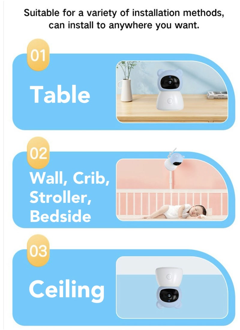 Baby Monitor Toddler Security Portable Wifi Camera Smart Control Wireless Remote Access 1080P Video Rotation Digital Two-way Audio, 5 inch HD Screen Display, Vox Mode Infrared Night Vision Teddy Webcam( Pastel Blue Bear)