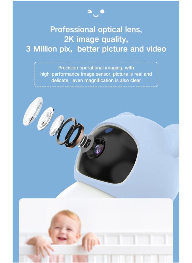 Baby Monitor Toddler Security Portable Wifi Camera Smart Control Wireless Remote Access 1080P Video Rotation Digital Two-way Audio, 5 inch HD Screen Display, Vox Mode Infrared Night Vision Teddy Webcam( Pastel Blue Bear)