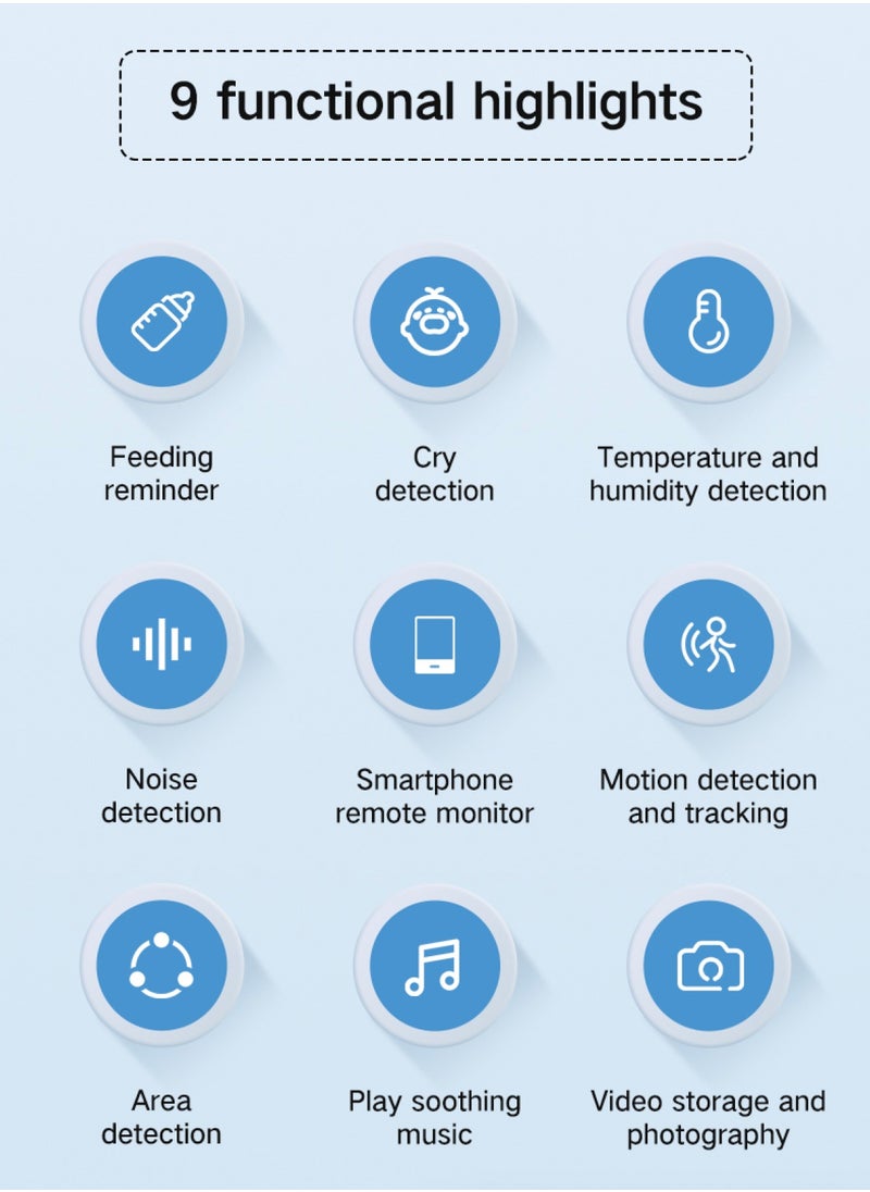 Baby Monitor Toddler Security Portable Wifi Camera Smart Control Wireless Remote Access 1080P Video Rotation Digital Two-way Audio, 5 inch HD Screen Display, Vox Mode Infrared Night Vision Teddy Webcam( Pastel Blue Bear)