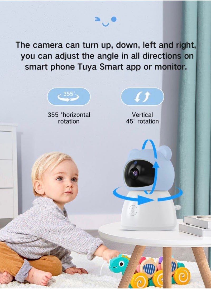 Baby Monitor Toddler Security Portable Wifi Camera Smart Control Wireless Remote Access 1080P Video Rotation Digital Two-way Audio, 5 inch HD Screen Display, Vox Mode Infrared Night Vision Teddy Webcam( Pastel Blue Bear)