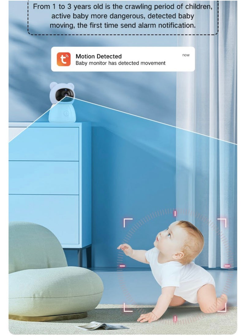 Baby Monitor Toddler Security Portable Wifi Camera Smart Control Wireless Remote Access 1080P Video Rotation Digital Two-way Audio, 5 inch HD Screen Display, Vox Mode Infrared Night Vision Teddy Webcam( Pastel Blue Bear)