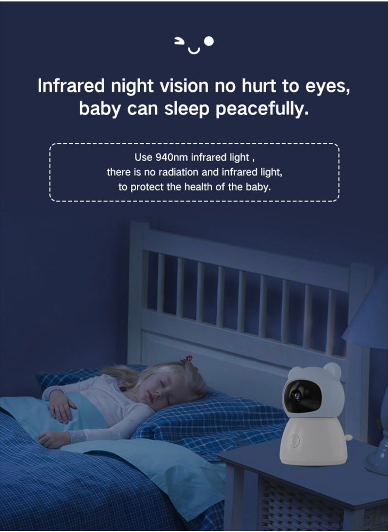 Baby Monitor Toddler Security Portable Wifi Camera Smart Control Wireless Remote Access 1080P Video Rotation Digital Two-way Audio, 5 inch HD Screen Display, Vox Mode Infrared Night Vision Teddy Webcam( Pastel Blue Bear)
