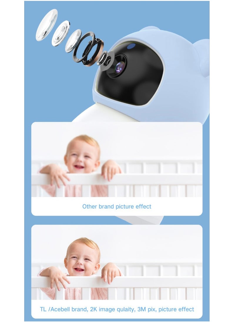 Baby Monitor Toddler Security Portable Wifi Camera Smart Control Wireless Remote Access 1080P Video Rotation Digital Two-way Audio, 5 inch HD Screen Display, Vox Mode Infrared Night Vision Teddy Webcam( Pastel Blue Bear)