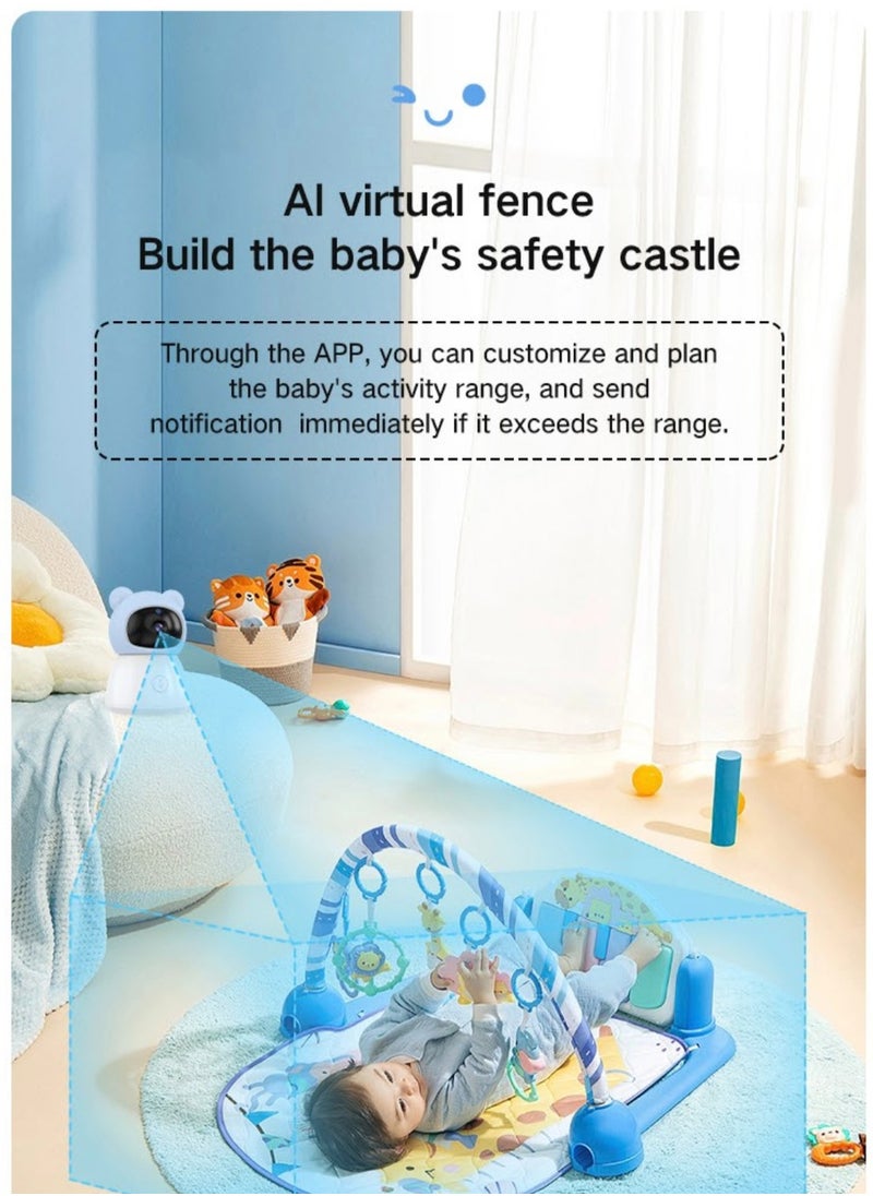 Baby Monitor Toddler Security Portable Wifi Camera Smart Control Wireless Remote Access 1080P Video Rotation Digital Two-way Audio, 5 inch HD Screen Display, Vox Mode Infrared Night Vision Teddy Webcam( Pastel Blue Bear)