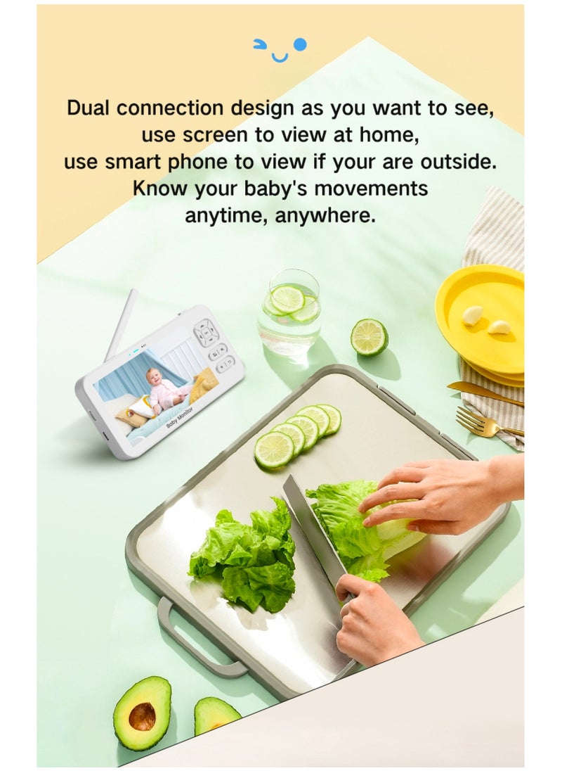 Baby Monitor Toddler Security Portable Wifi Camera Smart Control Wireless Remote Access 1080P Video Rotation Digital Two-way Audio, 5 inch HD Screen Display, Vox Mode Infrared Night Vision Teddy Webcam( Pastel Blue Bear)