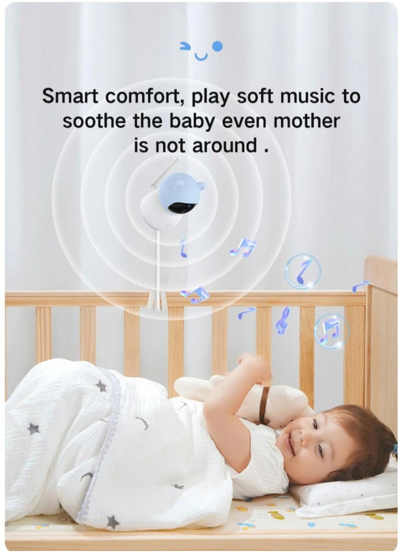 Baby Monitor Toddler Security Portable Wifi Camera Smart Control Wireless Remote Access 1080P Video Rotation Digital Two-way Audio, 5 inch HD Screen Display, Vox Mode Infrared Night Vision Teddy Webcam( Pastel Blue Bear)