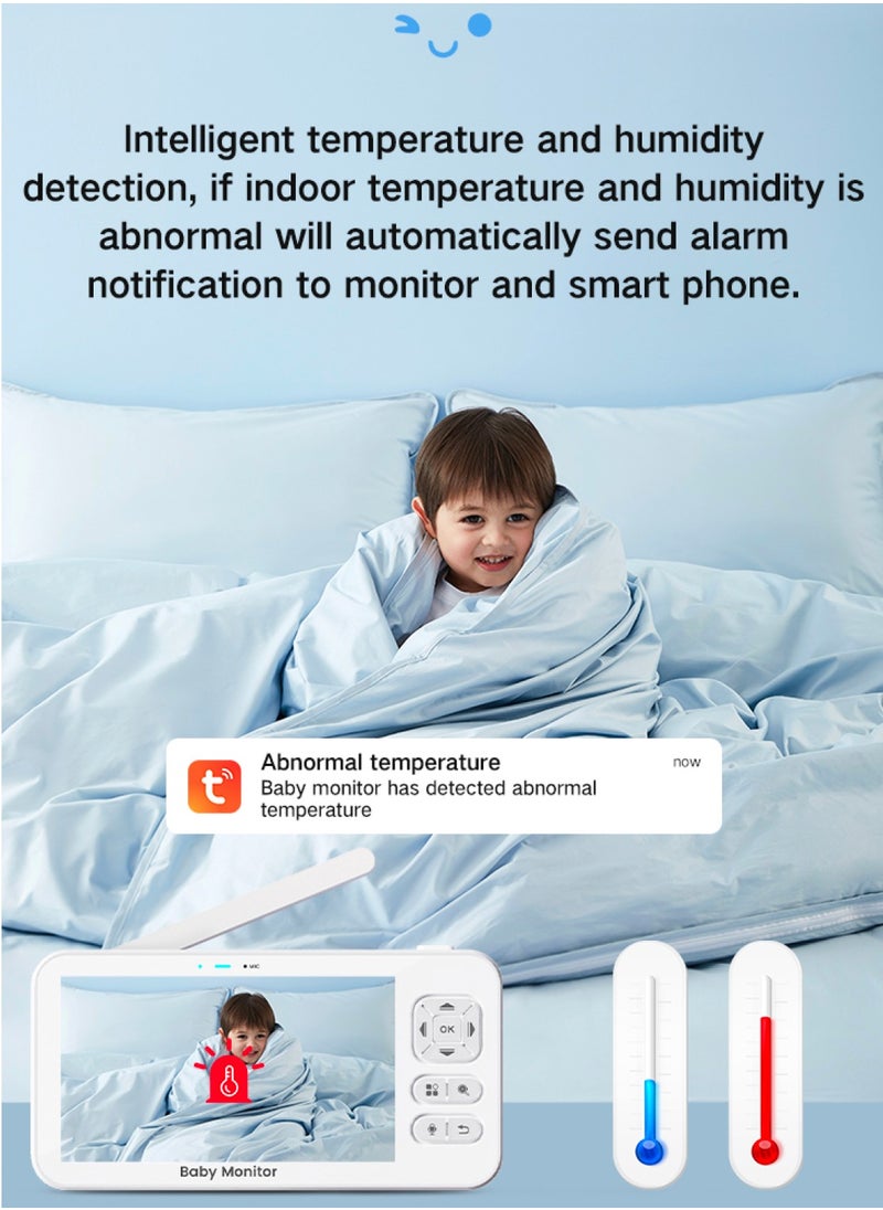 Baby Monitor Toddler Security Portable Wifi Camera Smart Control Wireless Remote Access 1080P Video Rotation Digital Two-way Audio, 5 inch HD Screen Display, Vox Mode Infrared Night Vision Teddy Webcam( Pastel Blue Bear)
