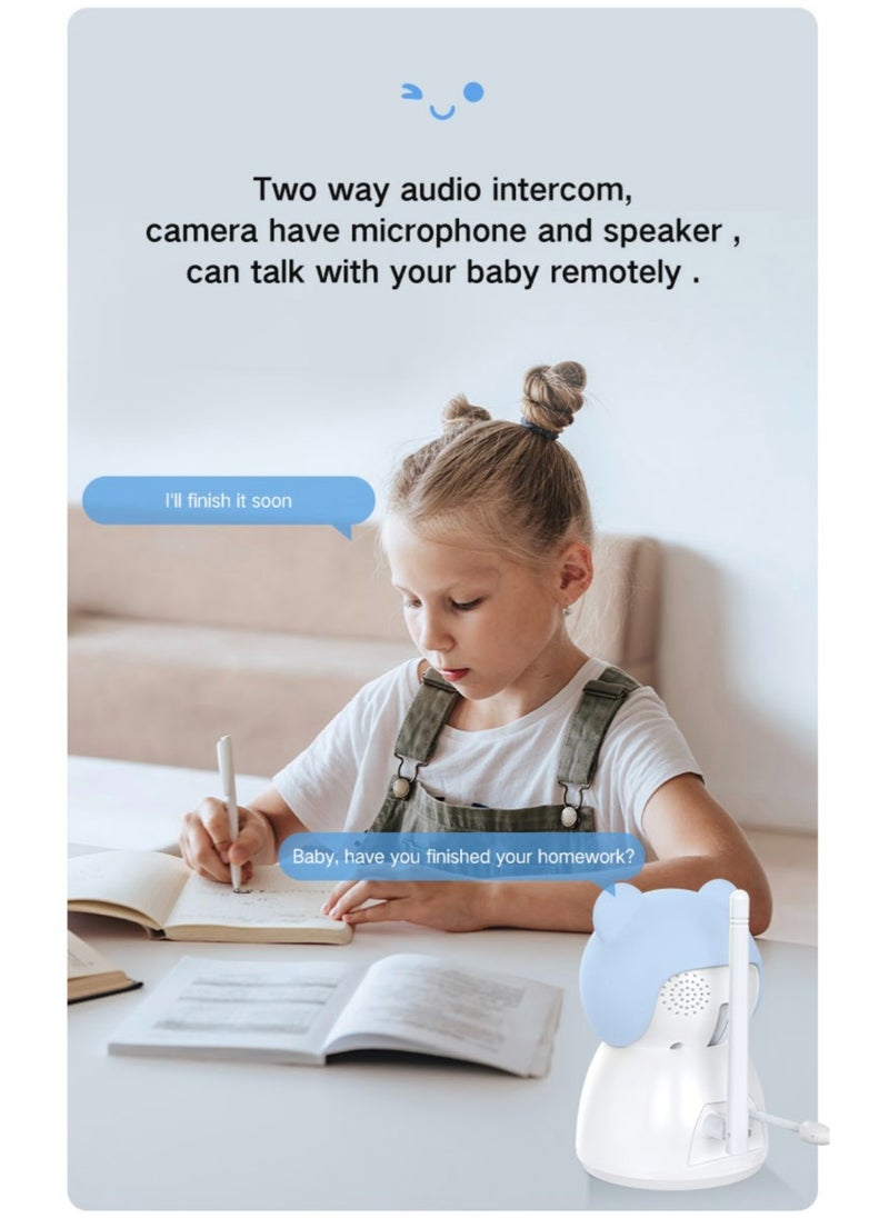 Baby Monitor Toddler Security Portable Wifi Camera Smart Control Wireless Remote Access 1080P Video Rotation Digital Two-way Audio, 5 inch HD Screen Display, Vox Mode Infrared Night Vision Teddy Webcam( Pastel Blue Bear)